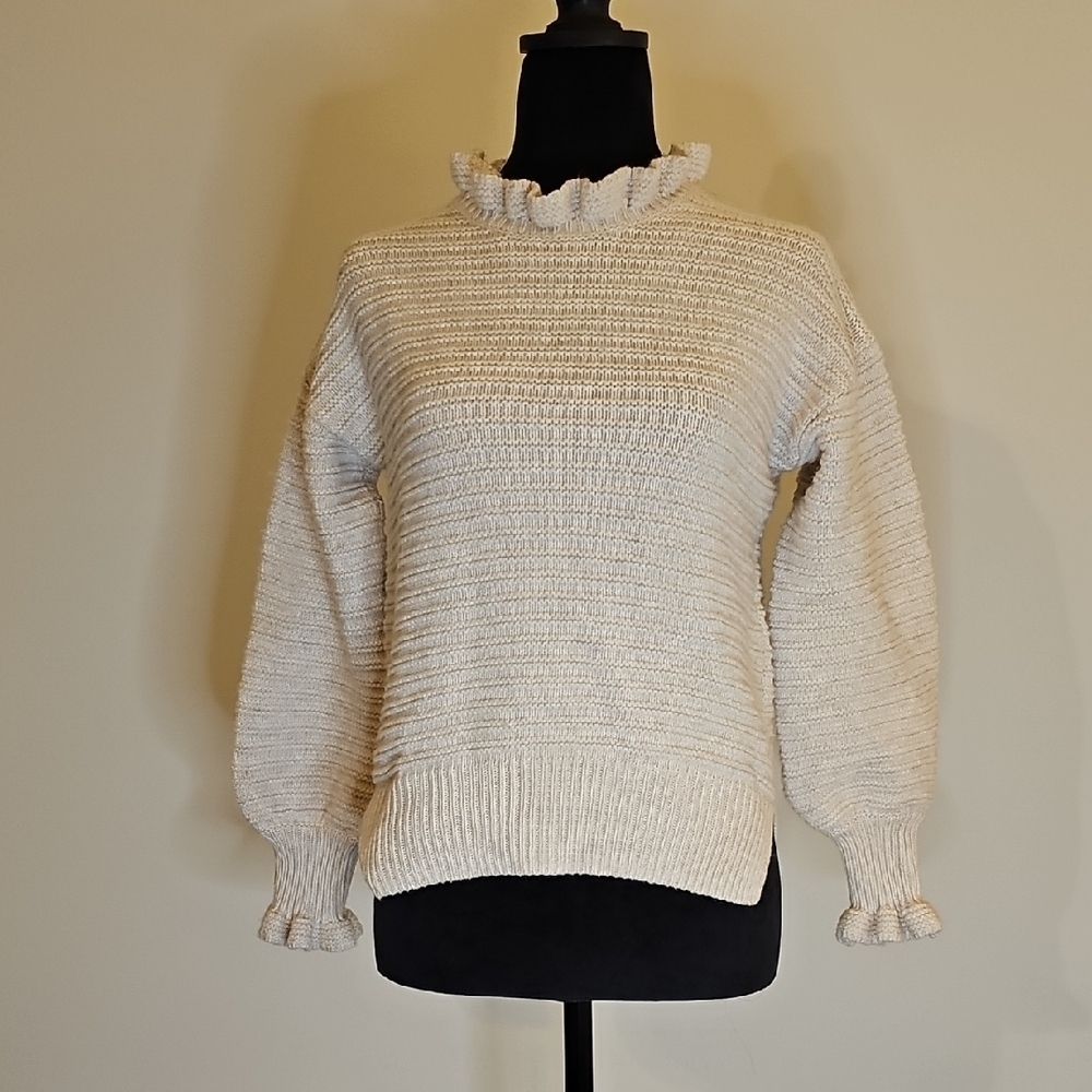 Madewell Cream Ruffle Neck Ruffle Sleeve Sweater - Picture 9 of 9